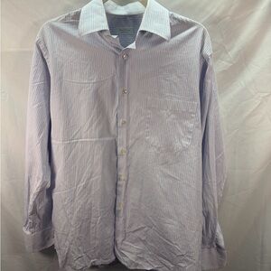 Mazzoni Shirt Men Sz 16 34/35 Blue White Striped Cotton Pocket Dress Made/Italy